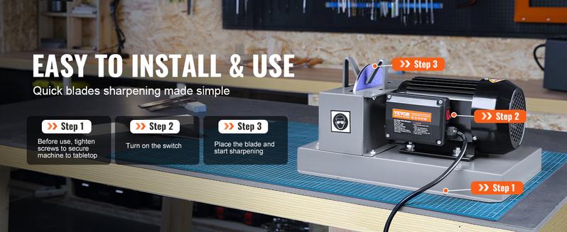 VEVOR Lawn Mower Blade Sharpener,  1HP 750W Lawnmower Blade Sharpener with 9-inch Ceramic Grinding Wheel, Powerful Bench Mower Sharpening Machine for High/Low Lift Blades, Gator Blades, Flat Blades