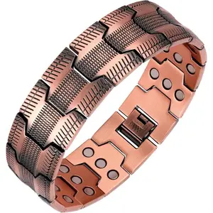 Men's copper bracelet with strong magnetic properties. Made of 99.99% pure copper, with a built-in 3500 gauss neodymium magnet. Adjustable design (adjustment tool included for easy size adjustment). Stylish. Trendy Stack Bangle