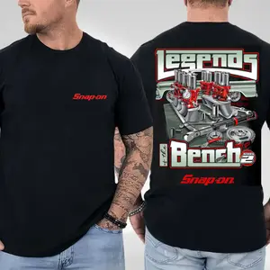 Snap-On Bench Legends T-Shirt for Men, Double Sided Engine Graphic Tee with Bold Mechanic Statement Design, 100% Cotton Fitted Crew Neck Casual Shirt for Garage Enthusiasts, Gift for Dad, Gift for Mechanics, Gift for Car Enthusiasts, Gift for Garage Owner