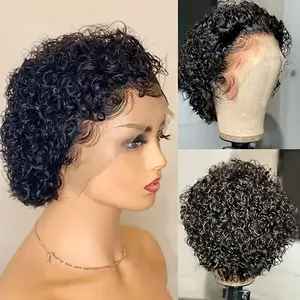 MYLOCKME Pixie Cut Wigs Short Kinky Curly Lace Front Human Hair Wigs 13x1 Transparent Lace Frontal Wigs Bob Wig