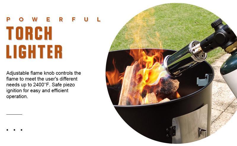 2026 New Powerful Propane Torch Weed Burner – Adjustable Flame Thrower for BBQ Grill, Steak, Sous Vide, Crème Brûlée & DIY Welding – Kitchen Butane Torch Kit with Fuel Canister Not Included(Tank Not Included) campfire charcoal starter