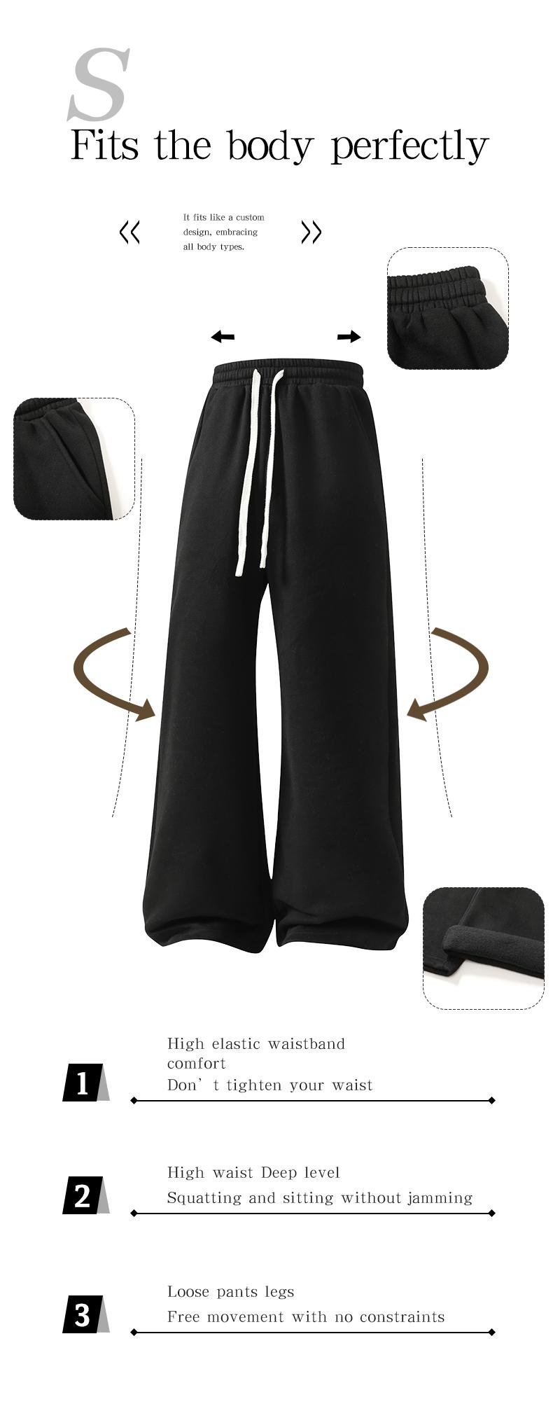 Men's Solid Fashion Loose Sweatpants with, Oversize Wide Leg Straight Cut, Versatile Year-Round Wear, Ideal for Autumn Winter Casual Street Dance & Home Comfort Sports Pants