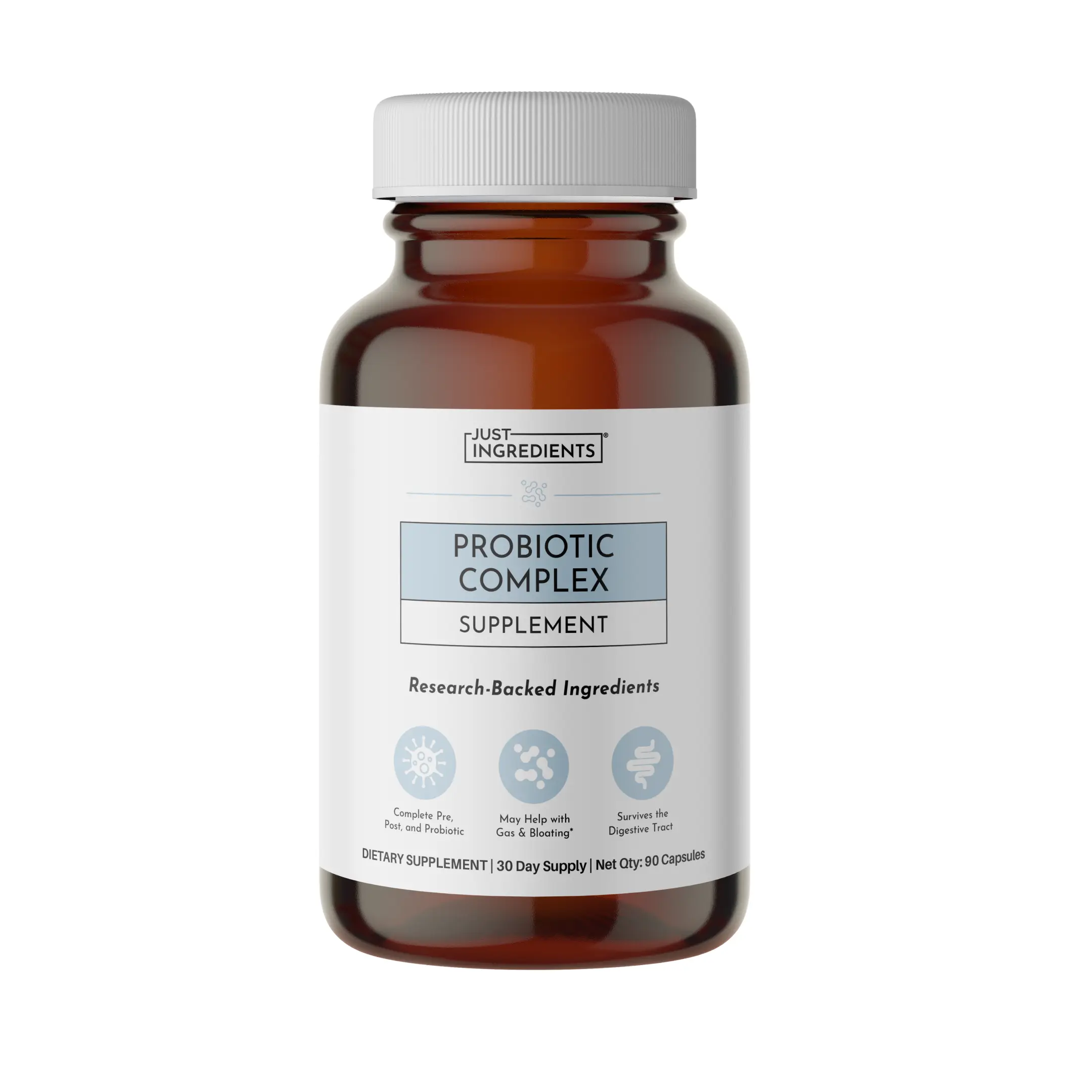 Just Ingredients Probiotic Complex Capsule Supplements – 60 Capsules – 5 Billion CFU with Prebiotics & Postbiotics – Supports Digestive Balance, Gut Health, Immune Function & Nutrient Absorption – Third-Party Tested
