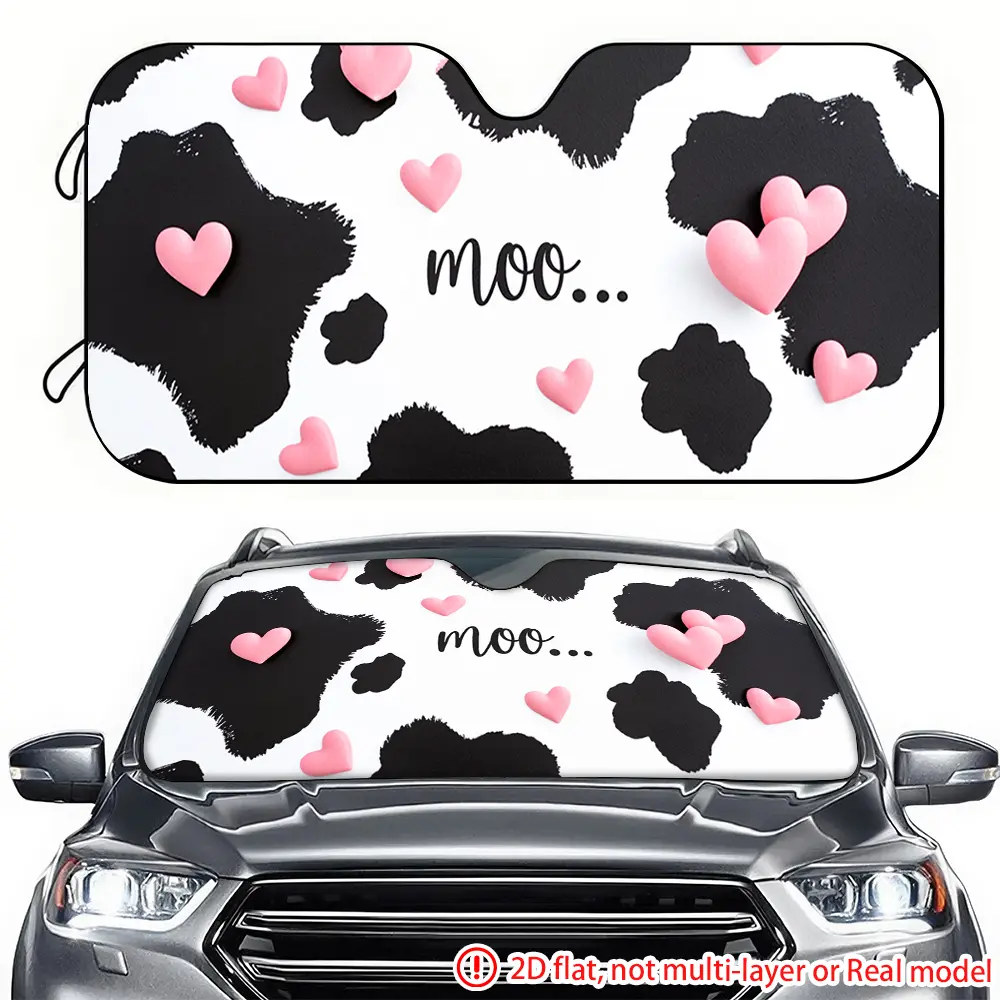 1pc cow pattern heart-shaped 2D high-definition printing for car sunshades, Sun Cover for car windshield, effectively blocking sunlight, suitable for decorating front windshield of trucks, RVs, Automotive Windshield Sunshades