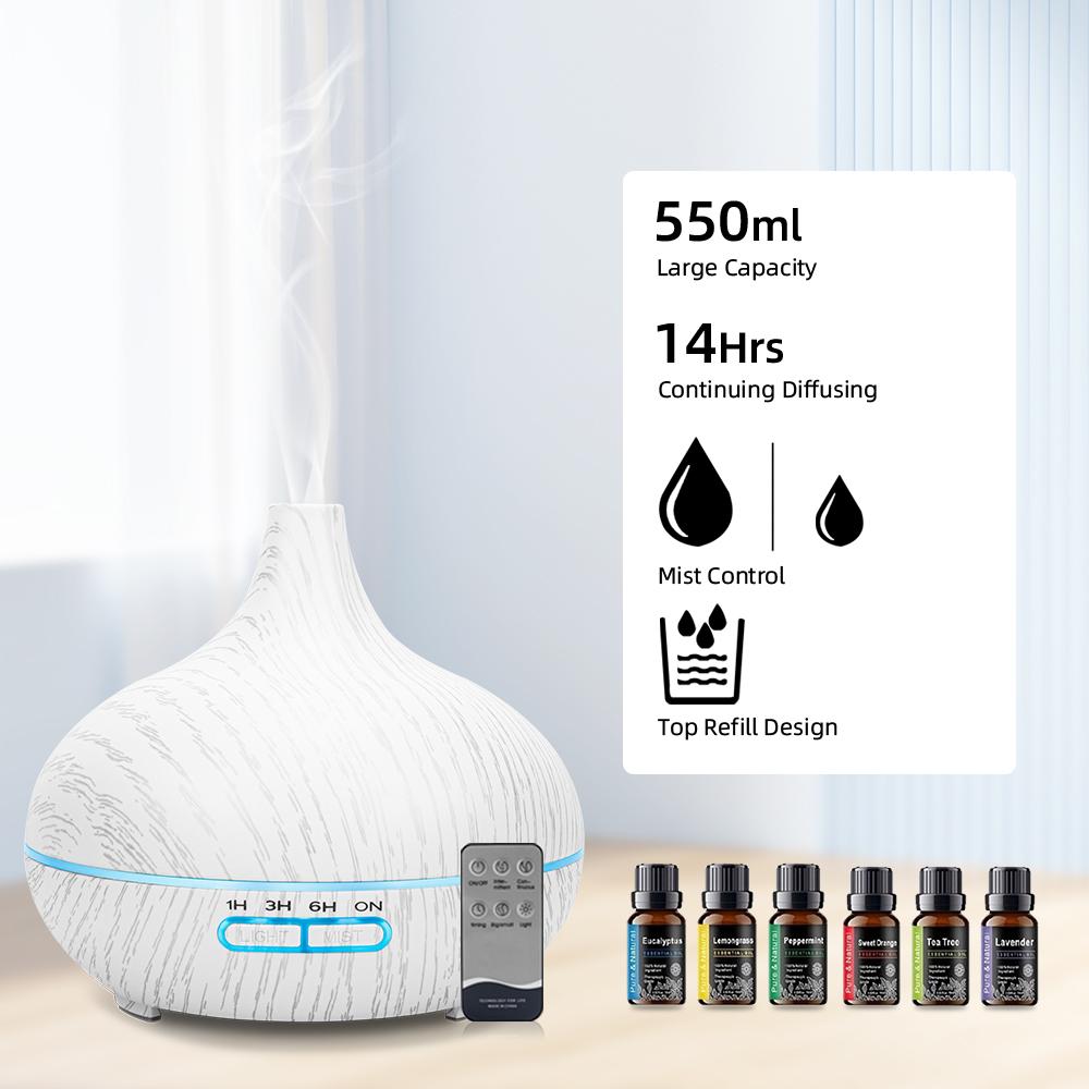 Essential Oil Diffuser, 550ml Scent Diffuser with waterless auto Off and Timer Functions, Mist humidifier with Lighting, eco-Friendly Materials, Perfect for Office and Home.