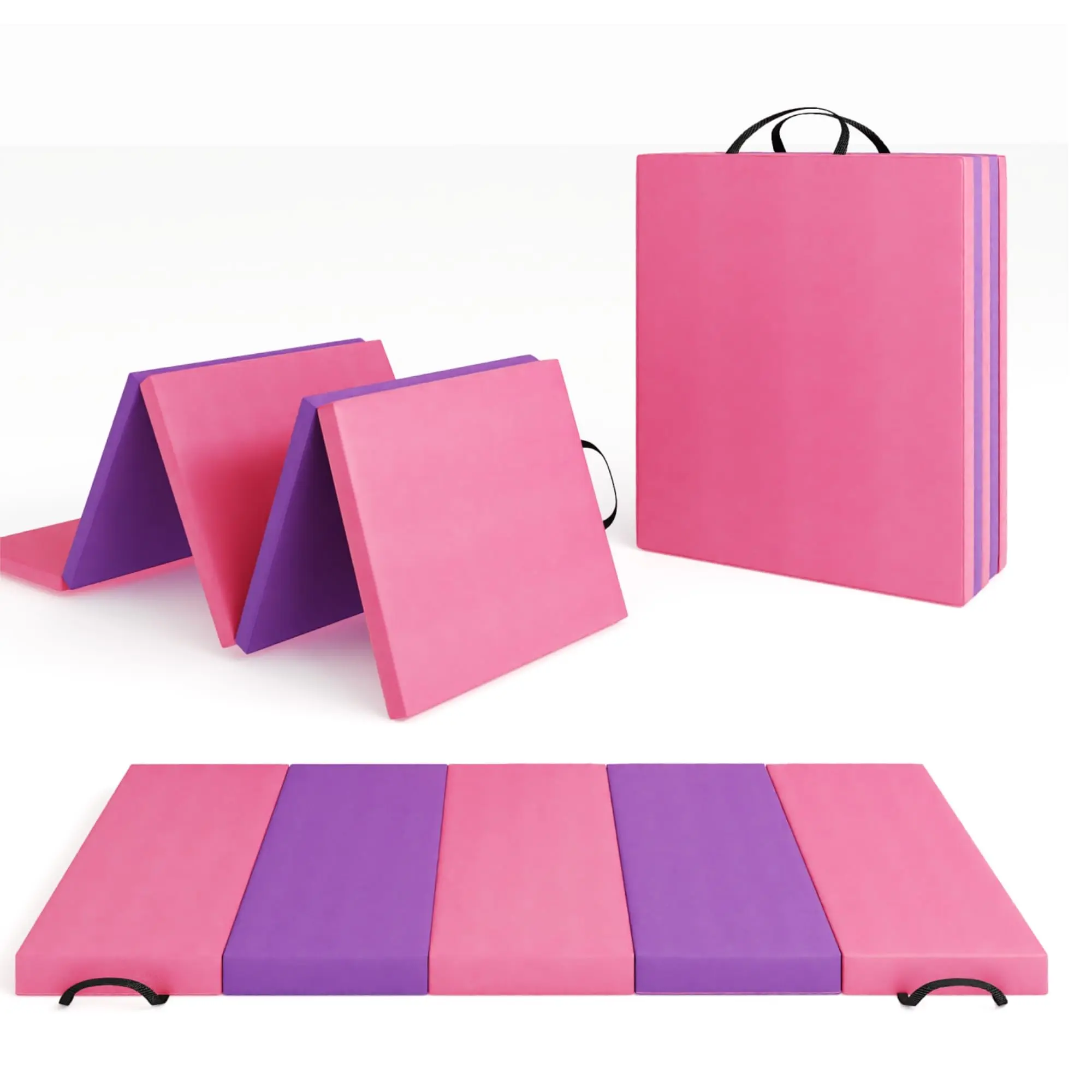 Foldable Thick Foam Gymnastics Tumbling Mat - Portable Home Gym Floor Padding with Foldable Design, Wipe Clean Surface, Lightweight Shock Absorbency for Yoga, Pilates, Martial Arts, Thick Foam Padding