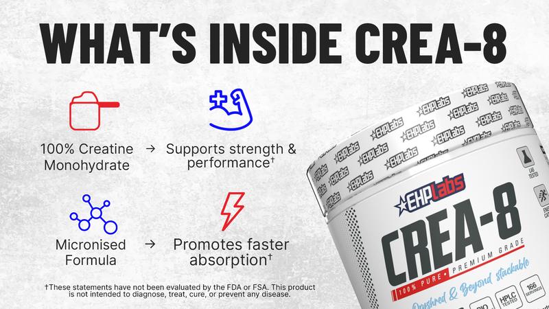 EHPlabs CREA-8 Micronized Creatine Monohydrate Powder - 100% Pure, Unflavored, Vegan-Friendly, 500g & 250g Tub Options for Strength, Endurance, and Recovery - Edible | New Year New Me EHPlabs CREA-8 Micronized Creatine Monohydrate Powder - 100% Pure, Unflavored, Vegan-Friendly, 500g & 250g Tub Options for Strength, Endurance, and Recovery - Edible | New Year New Me
