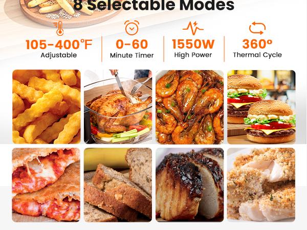 4.5 QT Glass Air Fryer - PFAS-Free & Dishwasher-Safe Basket, 8 Preset Touchscreen, 360° View Cooking, for Healthy Meals in Minutes - White