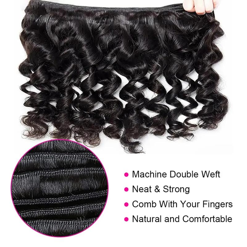 Loose Wave Human Hair Bundle with Closure Brazilian Virgin Hair Loose Wave Bundles Human Hair 3/4 Bundles with 4×4 Lace Closure