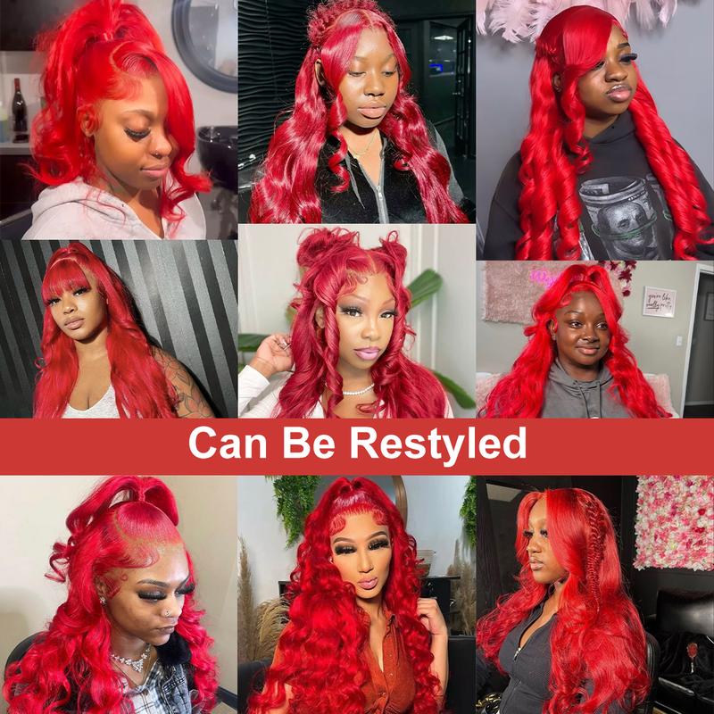 Hot Star Red Color 13x6 HD Transparent Lace Front Wigs with Baby Hair for Women Straight and Body Wave Colorful Wigs 180% Density
