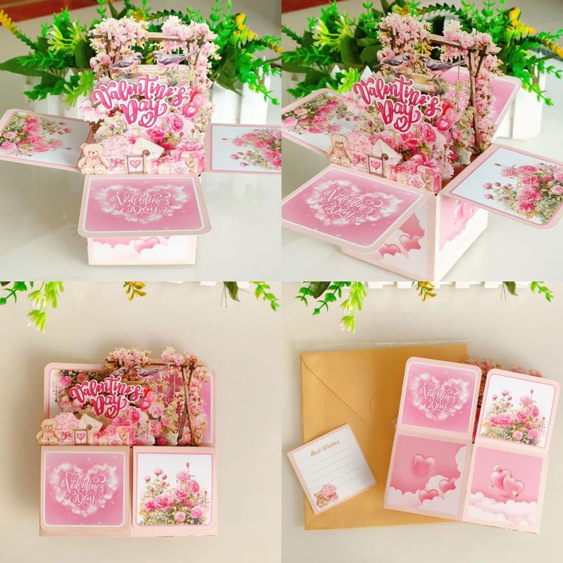 Valentine's Day Card, 3D Pop-Up Card with Flower Bouquet Keepsake Gift, Romantic Valentines Gifts and Flowers 2-in-1 Idea for Valentine, Birthday, Wedding, Anniversary, Easter, Wife Husband, Mom, Women, Him Her, Girlfriend Boyfriend