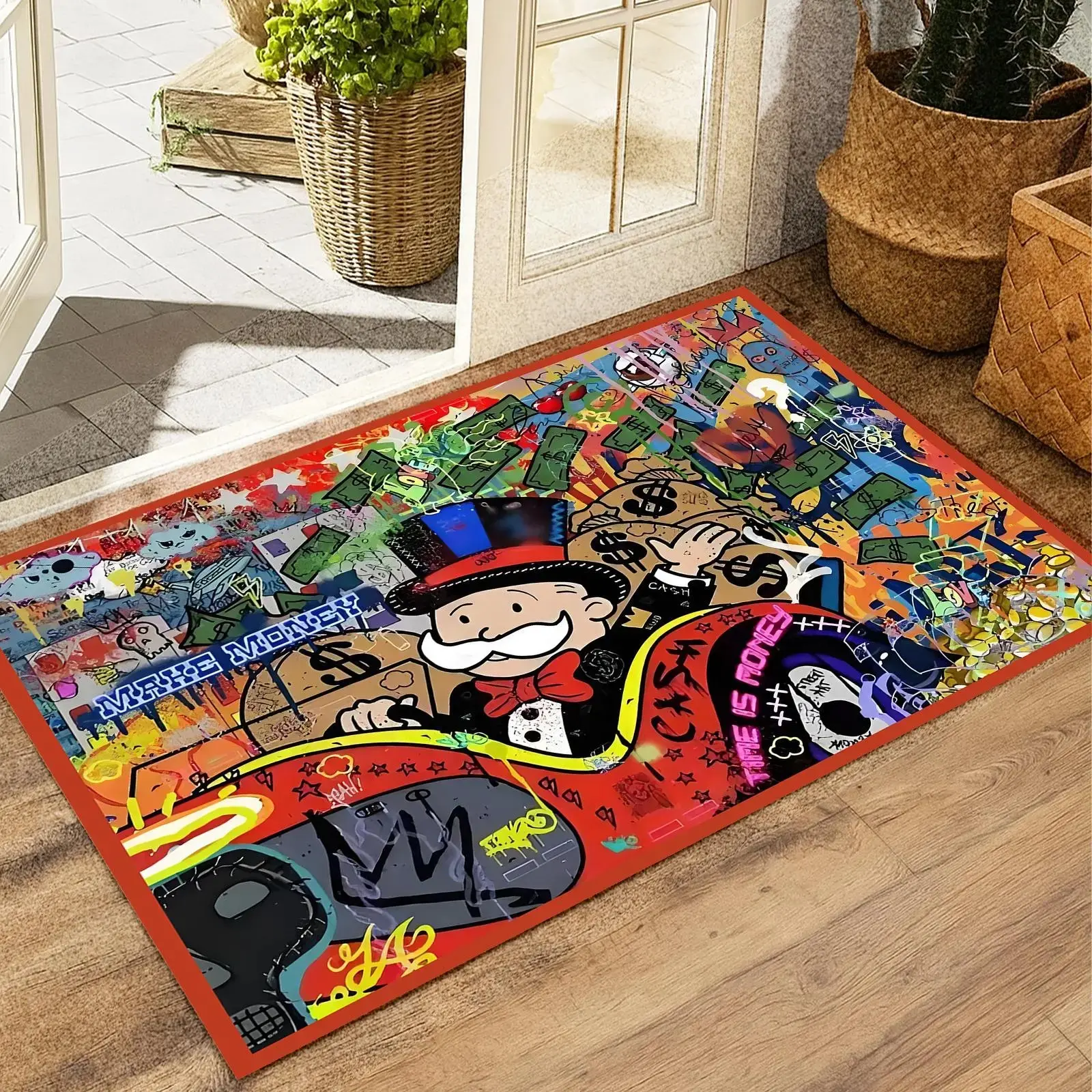 Game Dollar Monopoly Cartoon Money Rug Carpet for Floor Mat Non-slip Decoration for Sofa Doormat house decor stair plush modern floor rug Spooky Ghosts and Bats Halloween Themed Kitchen Cat Skull Set Boho Rugs Boho Washable Rug