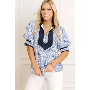 Sonoma Charm Floral Top in Sky Blue