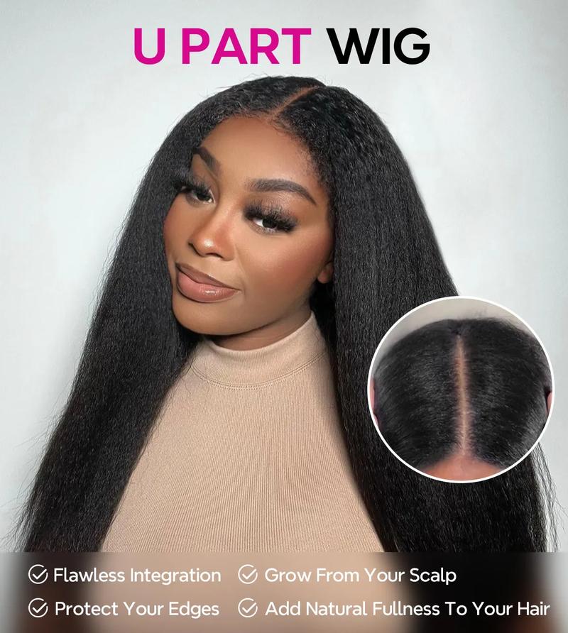 Tinashe Layers U Part Butterfly Loose Body Wave & Yaki Straight & Straight Human Hair U Part Wigs Real Scalp Beginner Friendly Natural Color Wigs Black Friday Christmas Gift