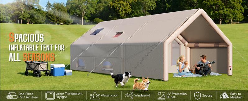 AMERLIFE Inflatable Tent for Camping, Large Blow Up Tent with Easy Setup Pump, Skylight, Stove Jack, Doors, Waterproof Oxford Outdoor Cabin, Ideal for Family, Emergency Shelter, Glamping AMERLIFE Inflatable Tent for Camping, Large Blow Up Tent with Easy Setup Pump, Skylight, Stove Jack, Doors, Waterproof Oxford Outdoor Cabin, Ideal for Family, Emergency Shelter, Glamping