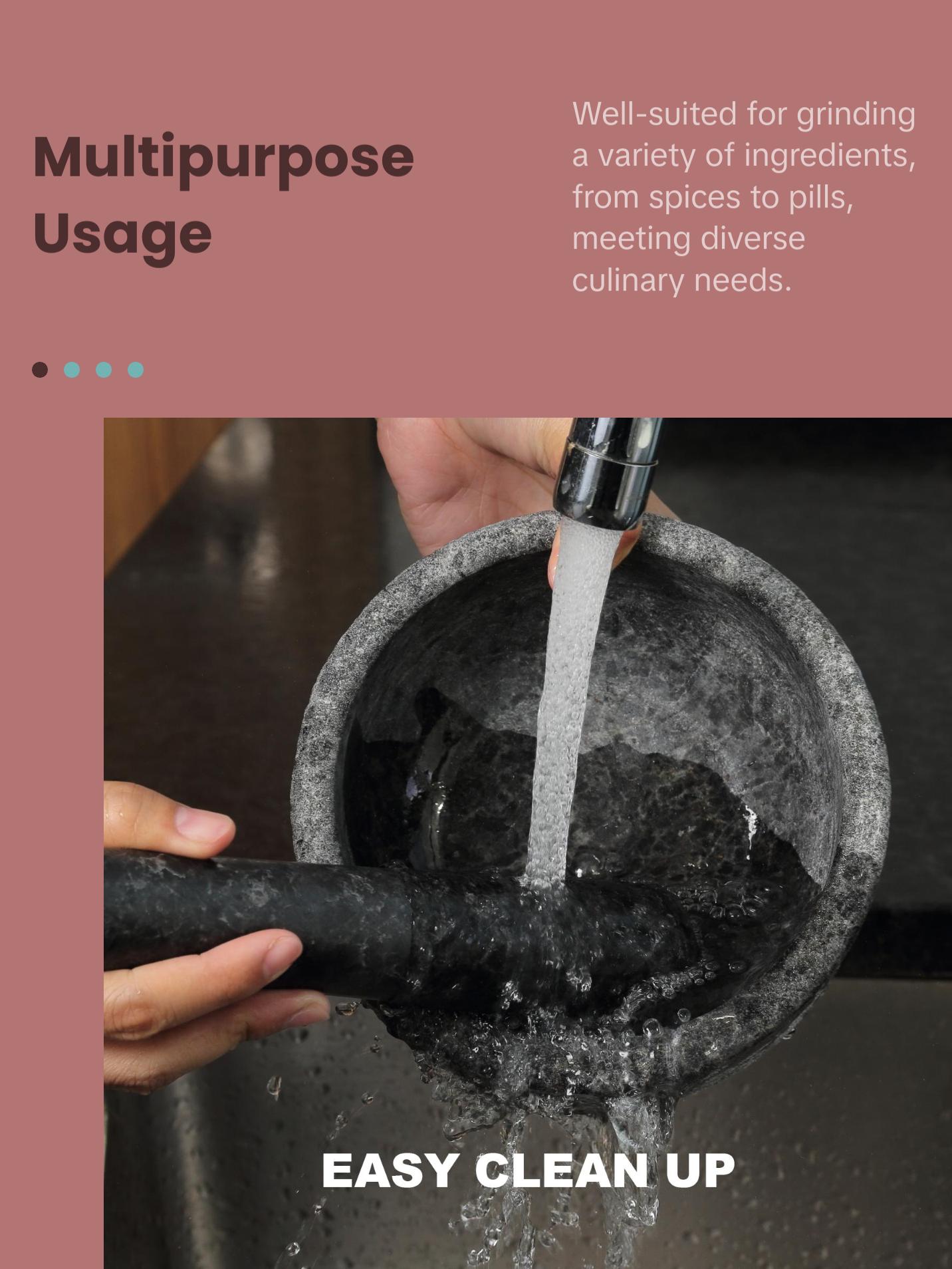 Natural Granite Mortar and Pestle Set, Grinder Bowl for Guacamole, Salsa, Pill Crusher, Spice, Herb, Garlic, Nut, Heavy Duty Grinder for Kitchen (Sandblasted Finish)