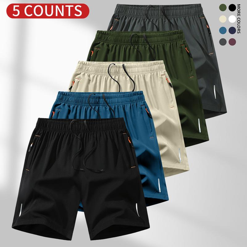 Men's Solid Color Zipper Pocket Shorts - Summer Casual Comfortable Breathable Three-Quarter Pants, Men's Everyday Bottoms, Tropical Beige, 5-Pack, men's shorts, short shorts