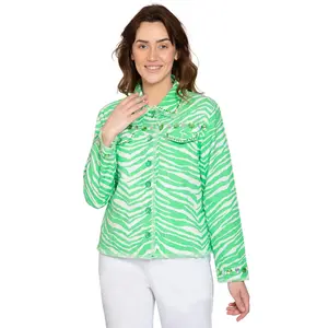 Women's Jewel Trimmed Zebra Printed Canvas Jacket