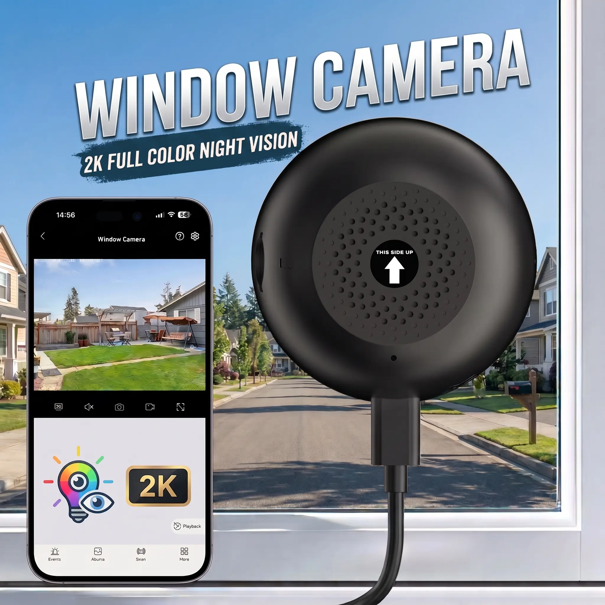 3MP 2K Wireless Window Camera, 5GHz&2.4GHz WiFi Indoor Cameras for Home Security w/ ProMax Al Color Night Vision,Person,Pet,Vehicle & Motion Detection,24/7 Recording,Easy & Quick Install