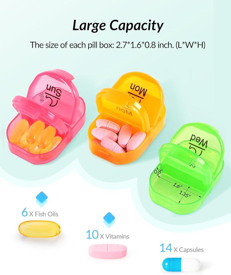 Weekly Pill Organizer 2 Times a Day, AM PM Pill Box with 7 Detachable Pill Case, BPA-Free & Portable 7 Day Pill Organizer with Large Storage to Hold Medication, Vitamins and Fish Oils