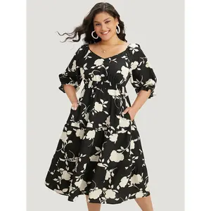 【Summer Turn-Up】【Pocket Approved】 Bloomchic Silhouette Floral Print Gathered Pocket Shirred Dress 2026 Summer Pick for Mother's Day