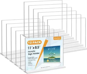 MaxGear 8.5 X 11 Acrylic Sign Holder Horizontal 12 Pack, Double Sided Display Stand, Clear Table Sign Flyer Menu Holders, Plastic Paper Stand Picture Frame for Office, Store, Restaurant