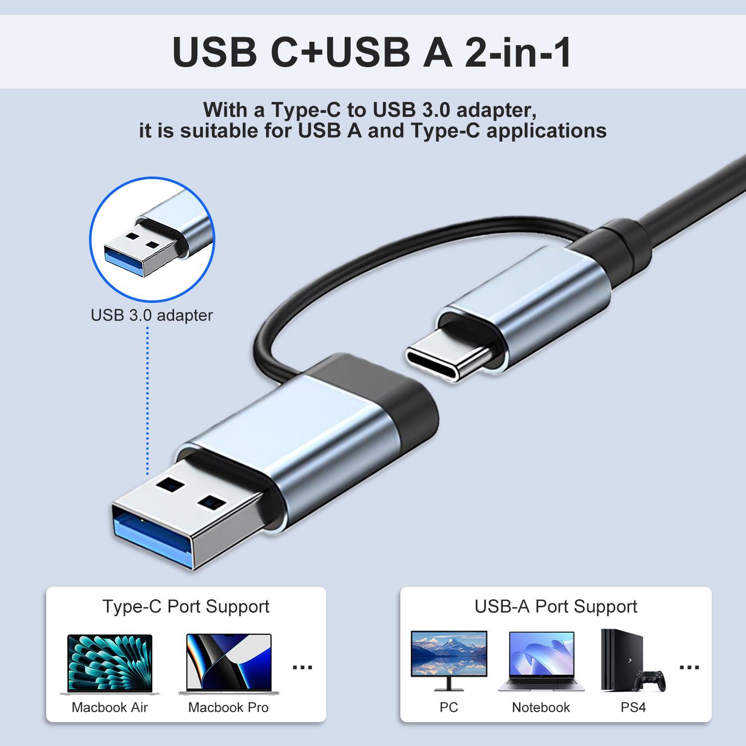 USB C Hub Docking Station 8-in-1 USB Extender with 4 USB Ports, TF/SD Card Reader, 3.5mm Audio Jack & USB C Port, Dual USB-A/C Input for MacBook/iPad/PC/Laptops, Computer Accessories