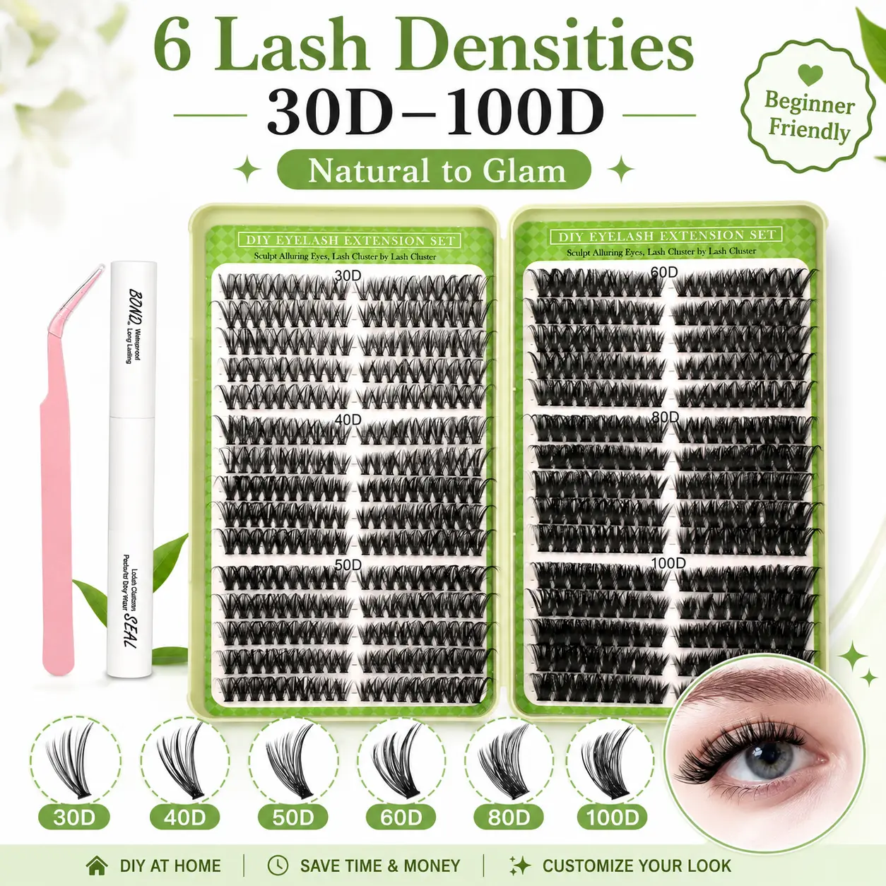 Millruez  Mixed lashes Kit, 30D-150D Volume Waterproof Long-Lasting Lash Extension  Multi-Style Natural to Glam Lashes for Daily Makeup, Parties Makeup with Lash Bond and Seal, Lash Tweezers