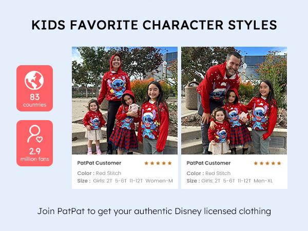 PatPat Disney Mickey & Stitch Family Matching  Hoodies Snow Pattern Long Sleeve Pullover Sweatshirts for Holiday Season Easter