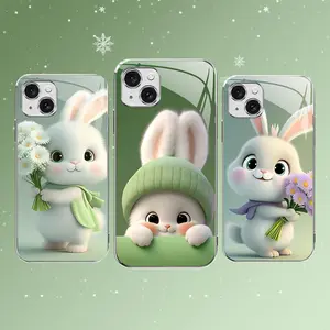 Cute Bunny Phone Case – Easter Spring Green Rabbit Design Cover for iPhone 15 Plus — 975