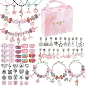 67-Piece Beaded Bracelet and Necklace Making Kit, Pink DIY Series Craft Kit, DIY Beaded Bracelet Making Gift Box, Bead Kit, Beading Supplies,, Birthday and Christmas Craft Gift Set, with Portable Jewelry Storage Box, 2026 Gift Selection