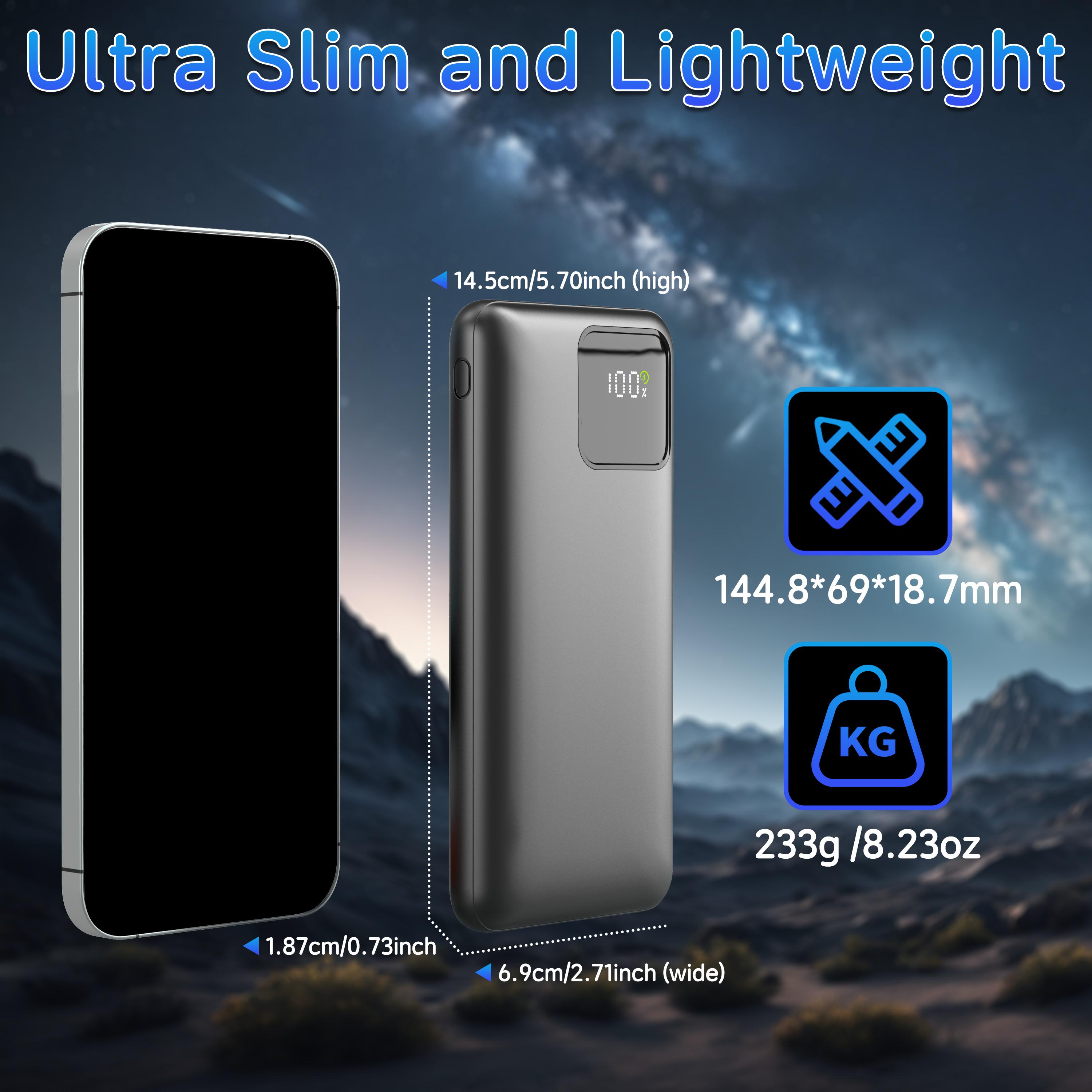 Slim 10000mAh Power Bank with Built-in Cables, 22.5W Fast Charging, Travel-Friendly Portable Charger for iPhone, Samsung, Android & More Smartphone Chargeable