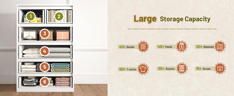 Raybee Tall Wood Dresser 6 Drawer Chest with Smooth Metal Rails, Modern Large Storage Cabinet for Bedroom, Living Room, Home Office, Stylish Luxury Dresser Organizer, 43.3"H x 27.5"L x 15.7"D