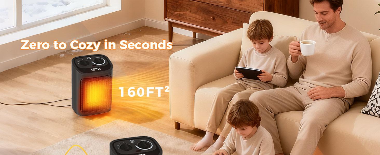 OSTBA Portable Indoor Electric Heater, 1500W Ceramic Heater with Adjustable Thermostat, 3 Modes, Tip-Over & Overheat Protection for Office & Bedroom - Black