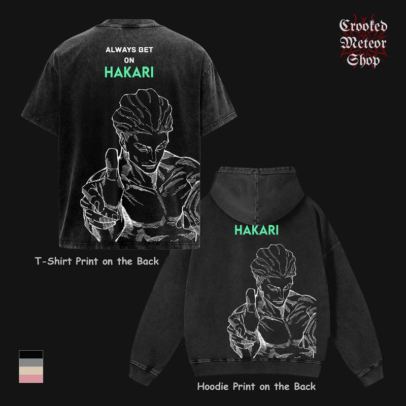Hakari Kinji JJK Anime Double Printed Season 3 Vintage Washed Oversized T-Shirt & Hoodie – Heavyweight Cotton Unisex Streetwear Shirt, Manga Style Graphic Tee for Anime Fans