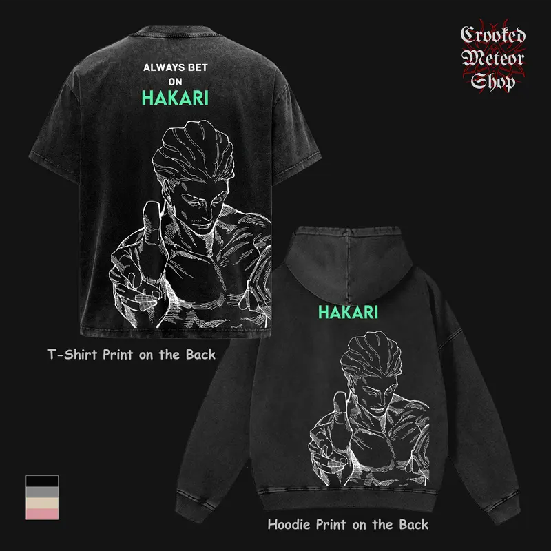 Hakari Kinji JJK Anime Double Printed Season 3 Vintage Washed Oversized T-Shirt & Hoodie – Heavyweight Cotton Unisex Streetwear Shirt, Manga Style Graphic Tee for Anime Fans