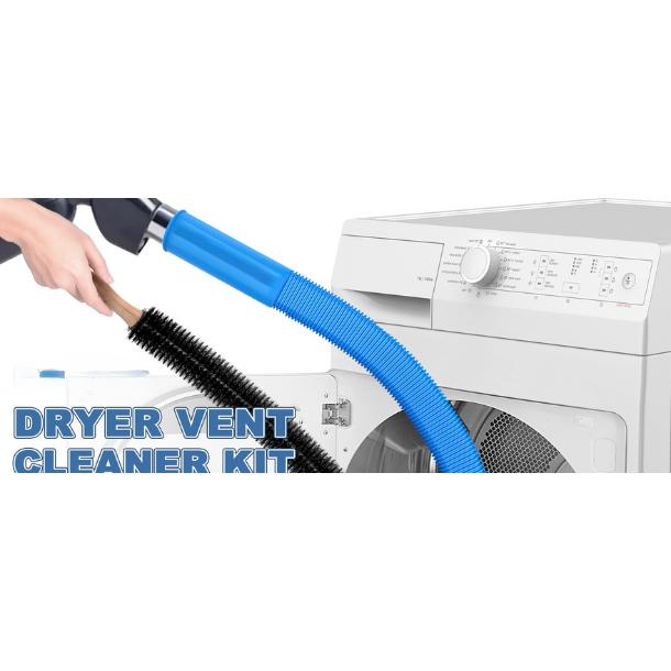 Fire Prevention 2 Pieces Dryer Vent Cleaner Kit Compatible with All Vacuum Cleaner, Dryer Lint Brush and Vacuum Hose Attachment with Stretch Universal Connector, Quickly Lint Remover