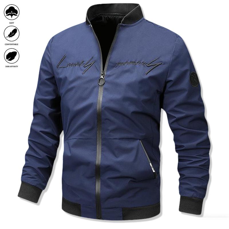 Men's letter embroidered casual bomber jacket for everyday life, home, outdoor, work and leisure.Men's jacket, men's loose outdoor cycling casual fashion jacket, the jacket is designed in solid color, suitable for mature men fits