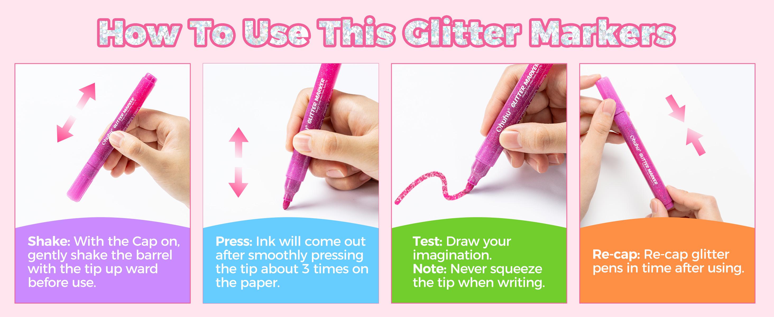 Ohuhu Glitter Markers Pen: Fine Tip - 12 Glitter Colors - 0.7mm/3mm - Metallic Shimmer Marker Fine Tip Water-based Ink for Kids Adults DIY Crafts Greeting Birthday Cards Making Mugs Wood - Glitter Markers Series of Ohuhu