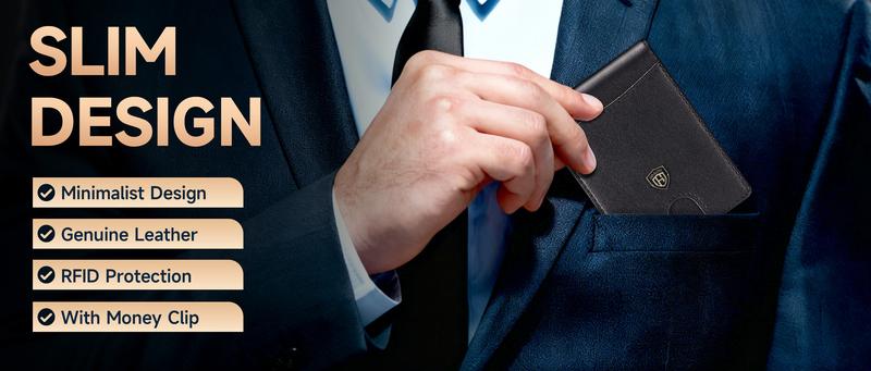 HAILTH Men's RFID Blocking Slim Bifold Leather Wallet - Top Layer Cowhide, 12 Card Slots with Concealed ID Window, 0.8'' Ultra-Thin Front Pocket Design, Premium Gift Box Packaging - Great for Father's Day, Daily Carry & Back to School