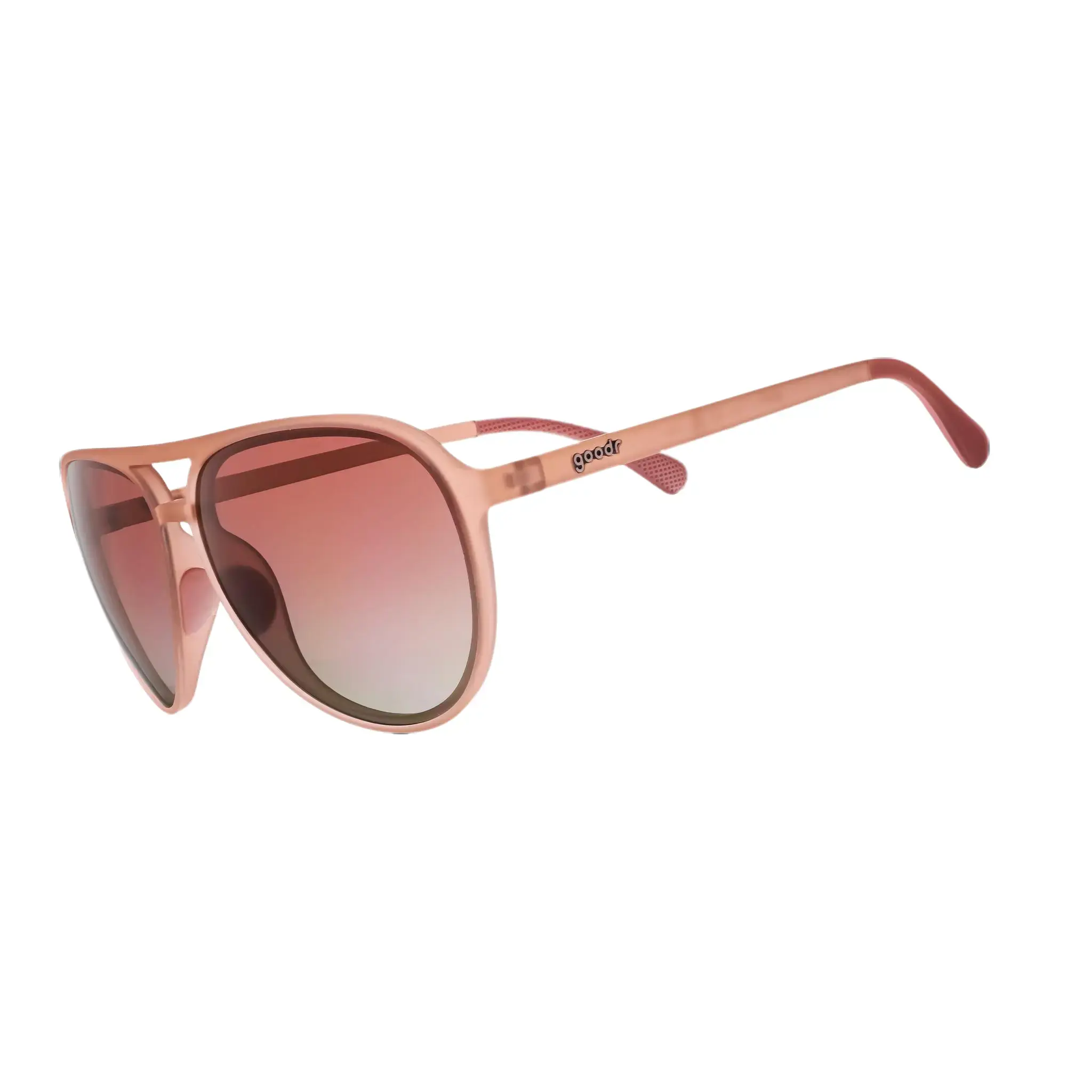 goodr Purple's Midlife Crisis Large Size (Mach G) Translucent Light Pink Frame with Rose Lens, UV400, No Slip No Bounce No Tangle