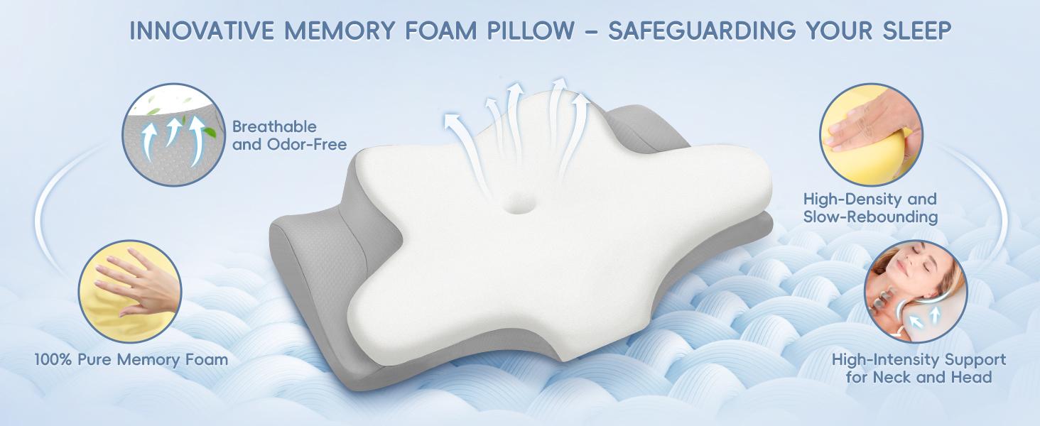 Orthopedic Neck Support Pillow for Sleeping, 3D Butterfly Memory Foam Pillow for Neck Pain Relief & Posture Correction, Breathable Cooling Cervical Pillow for Side Back Sleepers, Shoulder Spine Alignment Bed Pillow for Adults Bedroom