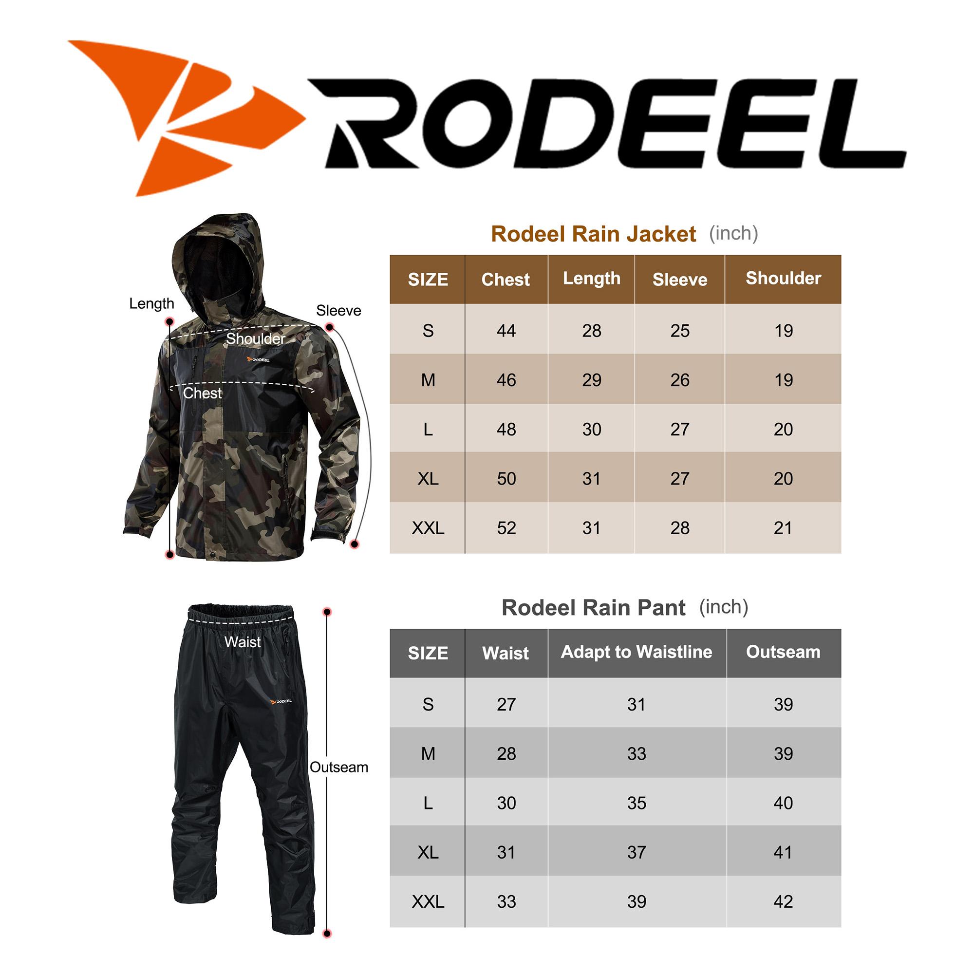 【RODEEL】702 Waterproof Jacket and Pants Set Men Lightweight Breathable Full Zip Hooded Rain Coat Durable Rain Suit Weatherproof Rainwear Windbreaker For Outdoor Sports Hiking Camping Fishing Boating Construction Landscaping Gardening, Holiday Gift