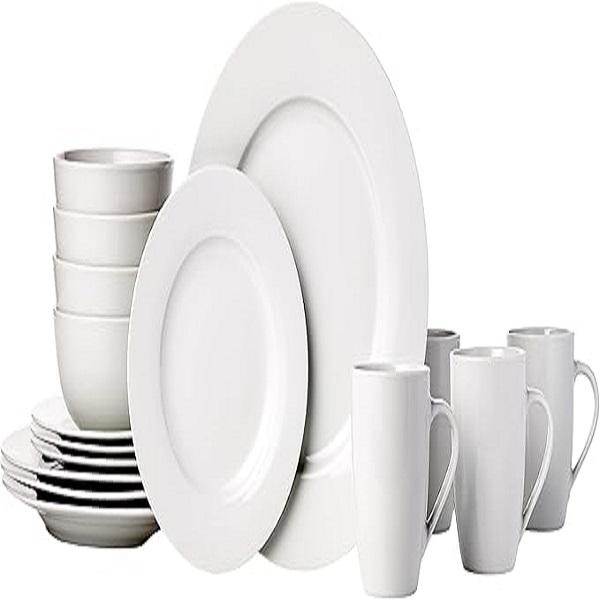 16-Piece Porcelain Kitchen Dinnerware Set with Plates Bowls and Mugs Service for 4 White Elegant Everyday Use Special Occasions