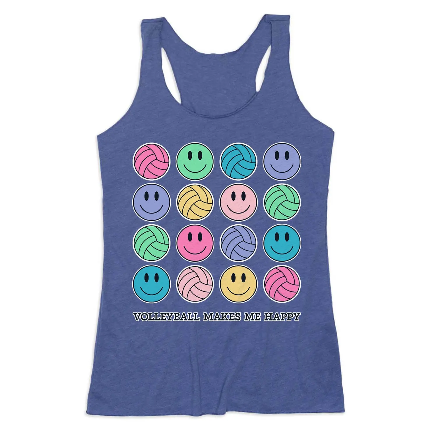 Women's Volleyball Racerback Tank Top - Fitted Tri-blend Super Soft Athletic Vest, Fitted Shape, Racerback Cut, "Volleyball Makes Me Happy" Graphic, Gym Apparel for Female Players