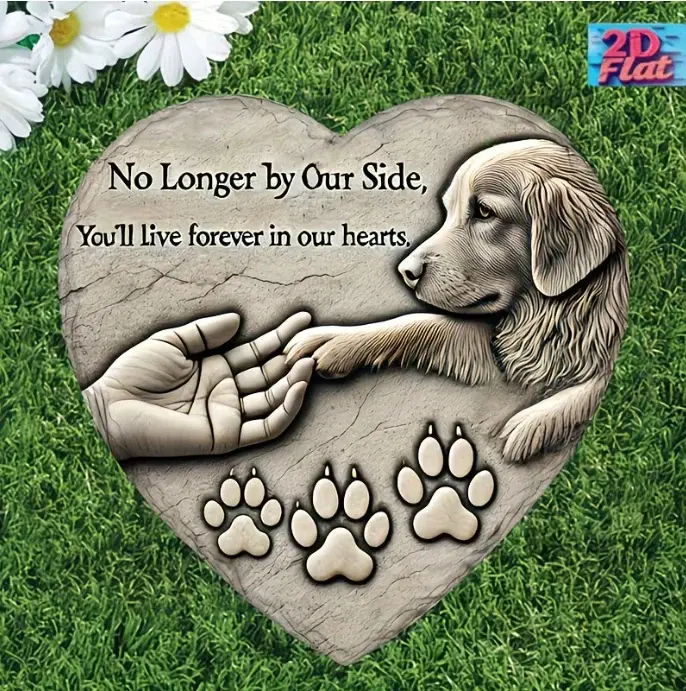 Heart-Shaped Pet Memorial Plaque - Dog&Cat Memorial Sign with Paw Prints & Floral Design, Wall-Mounted Garden Decor for Pet Loss Sympathy Gift, No Electricity Needed, Dog Memorial Gifts, Carved Appearance