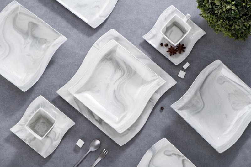 MALACASA Porcelain Dinnerware Set, Unique Wave-like Design Dinner Set, Modern Tableware Sets for 6, Series FLORA Winter Holiday
