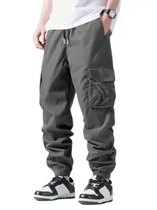 Men's Flap Pocket Side Drawstring Waist Cargo Pants Black Avant-Garde Street Casual Regular Fit Jogger for Spring Fall Regular Fit Non-Stretch Unlined Jogger Trouser pantalones para hombre Beige Plain