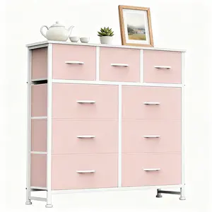 9-Drawer Fabric Dresser with Wooden Top, Storage Tower with Sturdy Metal Frame for Bedroom, Closet, Nursery & Entryway