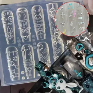 2pcs Set Punk Rabbit Nail Mold Funny Bow Heart Music Phone Stars Nail Mold Sweet Cool 3D Manicure Mold for DIY Charms Transparent Tools Y2K Charms Crafts